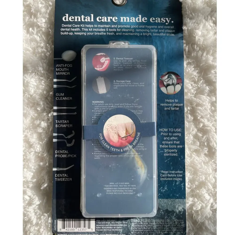 Manthm Stainless Steel Dental Tools Kit 6 Piece With Travel Case Oral Care NEW